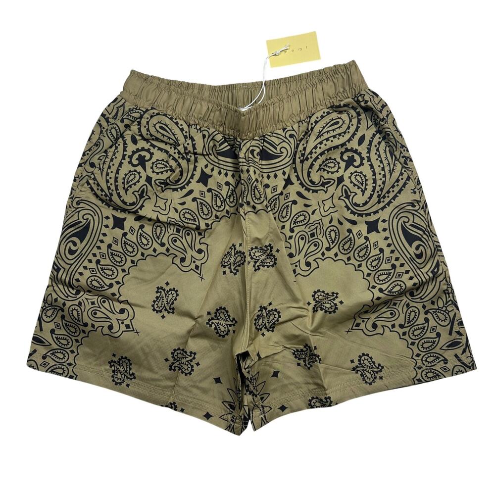 MNML Nylon Paisley Shorts Mens Small Brown Black Bandana Print Streetwear NWT